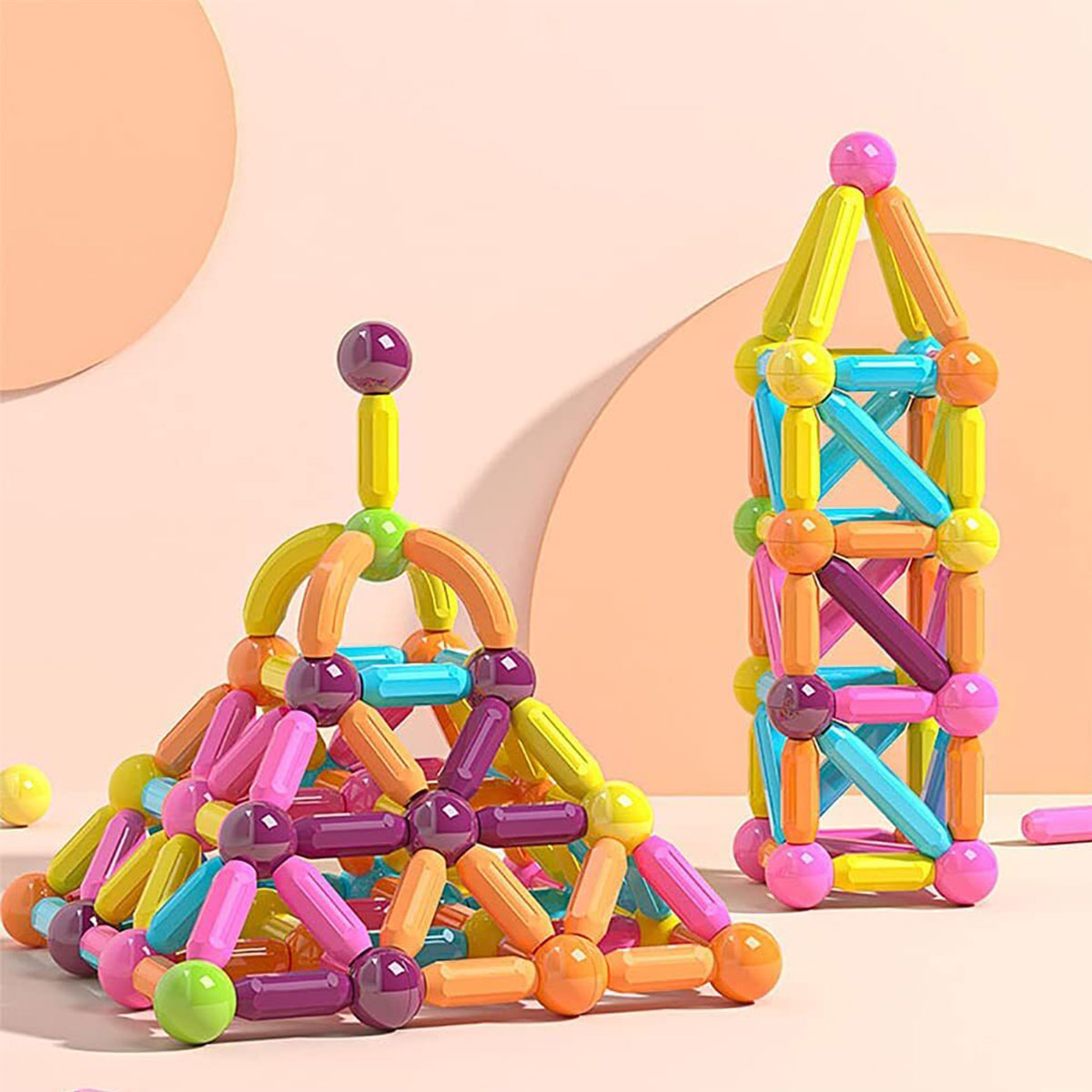 jeu de construction magnétique Montessori composé de 64 pièces